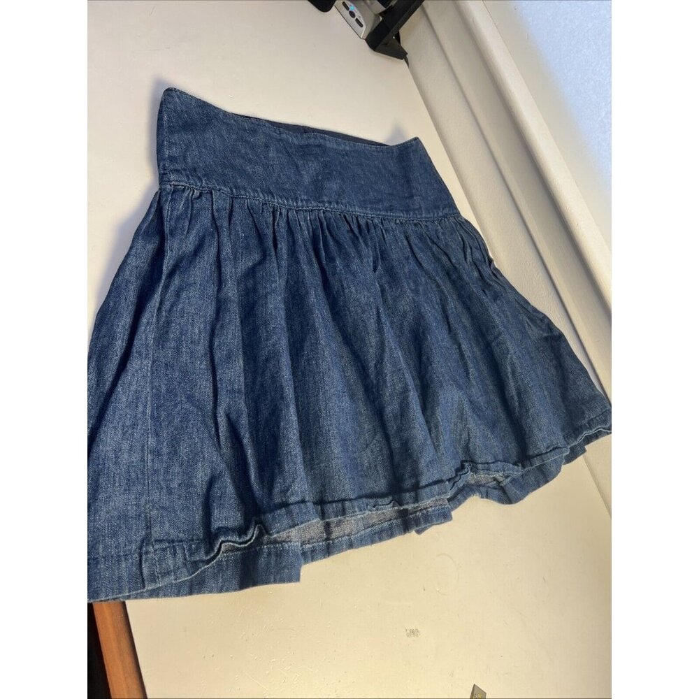 VTG GAP‎ denim Linen skirt Womens 2 Dark Wash Blue Gathered Y2K lightweight Zip